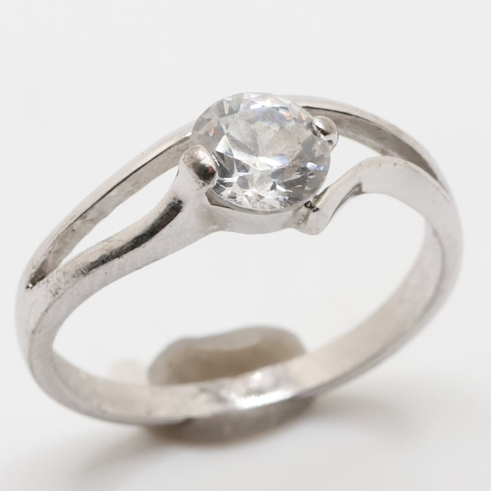 Vintage Sterling Silver White Round CZ Ring